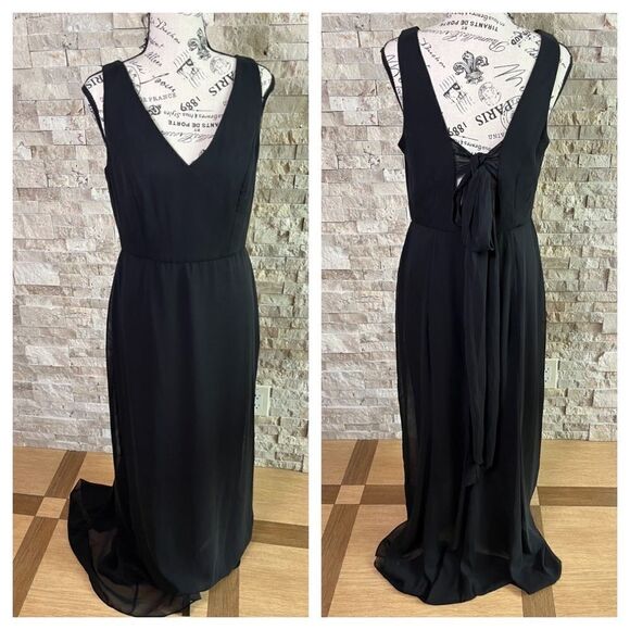 SOCIAL BRIDESMAIDS Sleeveless Tie Back Chiffon Trumpet Gown Maxi Dress NWT - Picture 1 of 7